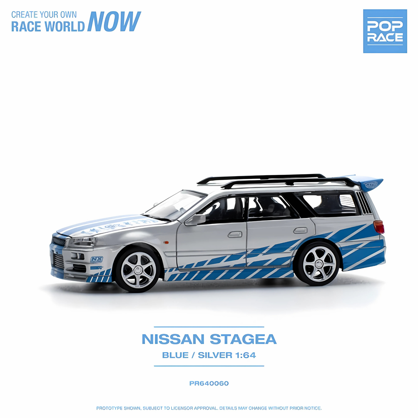 Nissan Stagea Bleu/Argent Pop Race 1/64