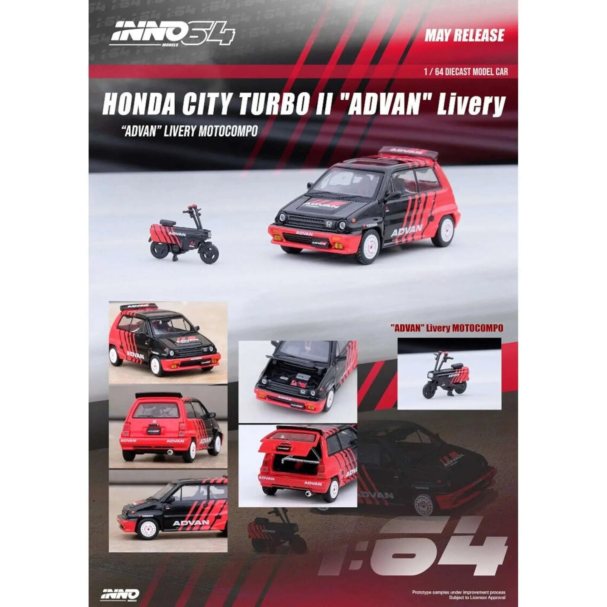 Honda City Turbo II Advan livery avec Motocompo Inno64 1/64 - in64CityII-AD