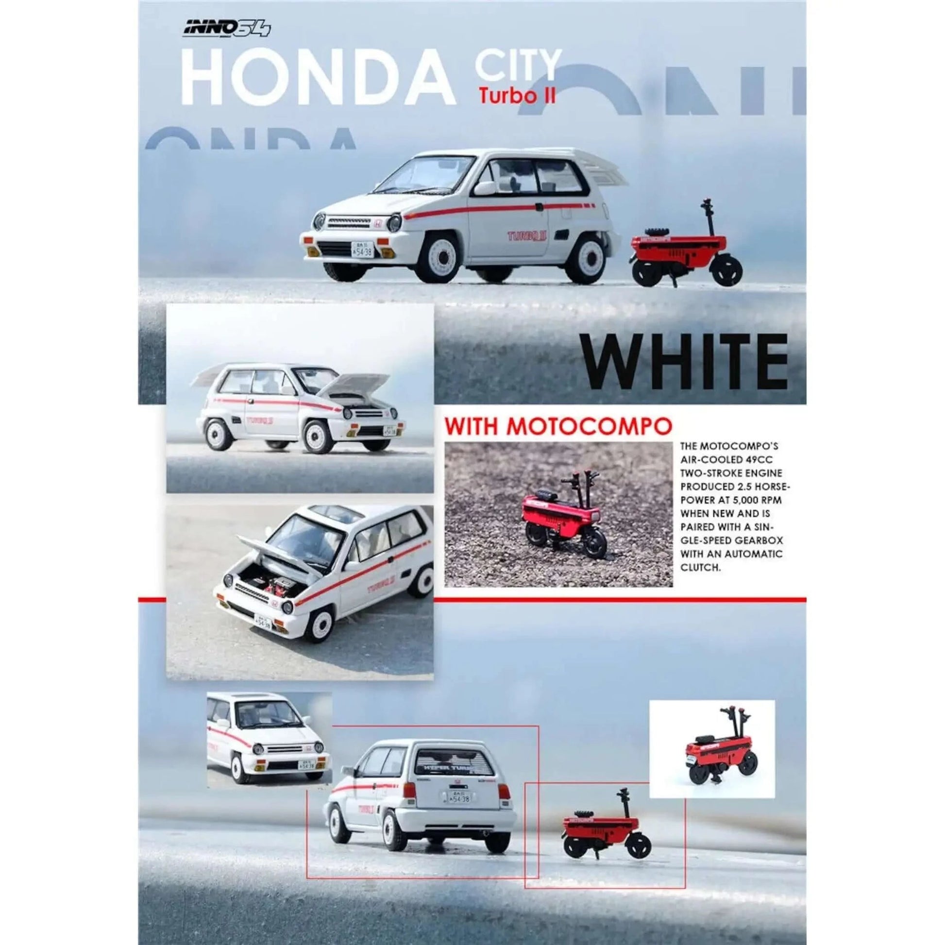Honda City Turbo II White avec Motocompo Inno64 1/64 - in64CityII-WHIMV