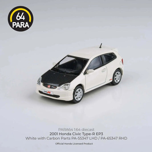 Honda Civic Type-R EP3 2001 white/Carbon Parts LHD Para64 1/64 | Motors Miniatures