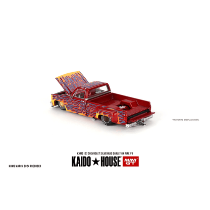 Kaido House Chevrolet Silverado Dually on Fire V1 Mini GT 1/64 - KHMG127