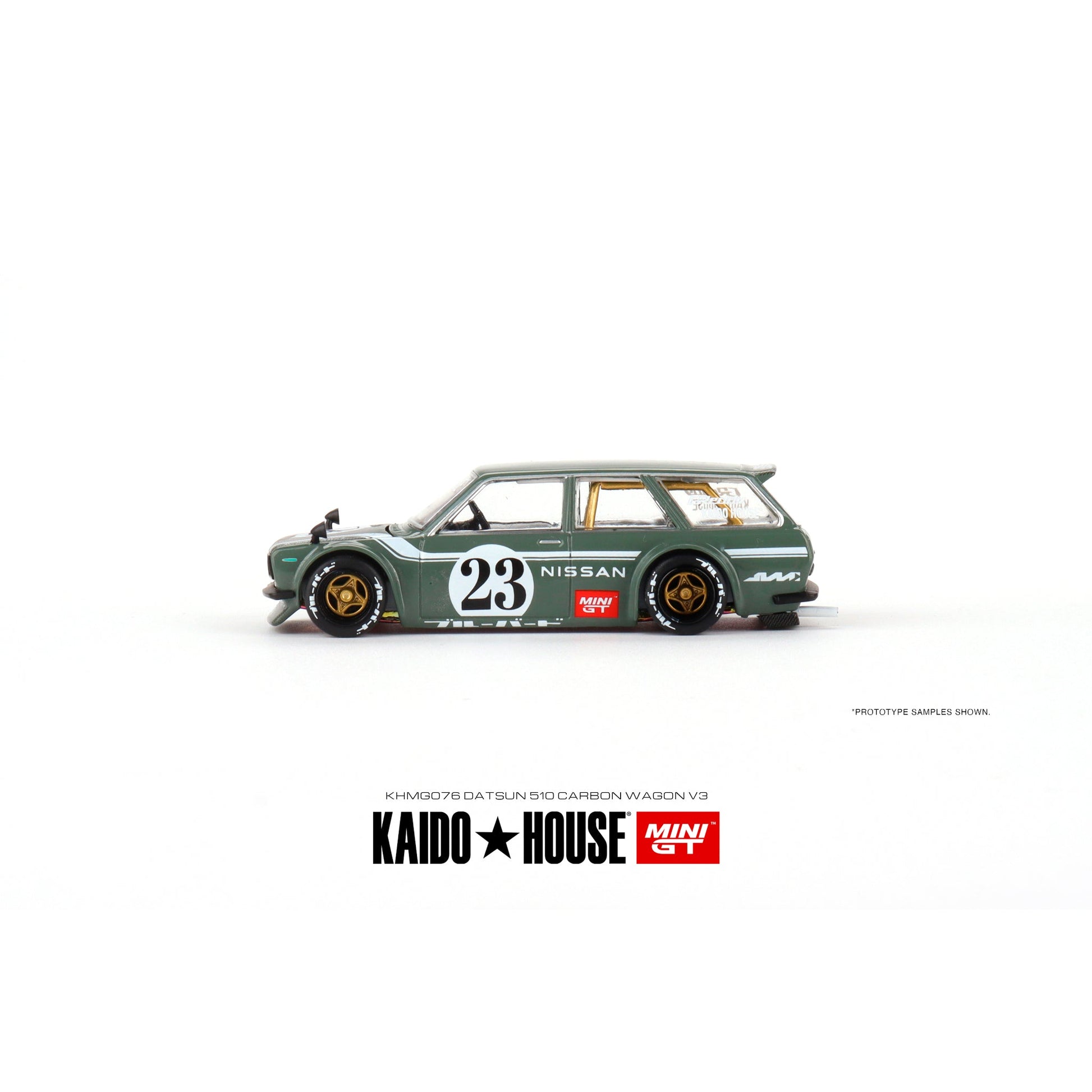 Kaido House Datsun Kaido 510 Wagon #23 Carbon Fiber V3 Green Mini GT 1/64 - MGTKHMG076