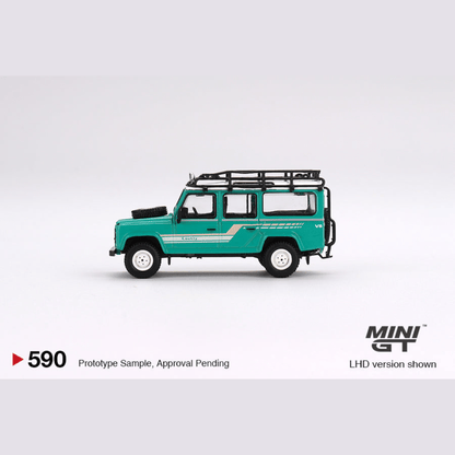 Land Rover Defender 110 1985 County Station Wagon Trident Green RHD Mini GT 1/64 - MGT00590 - R