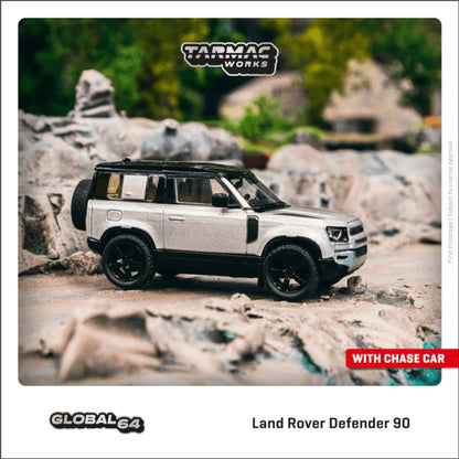 Land Rover Defender 90 Silver Metallic Tarmac Works 1/64 - TC-T64G019SL