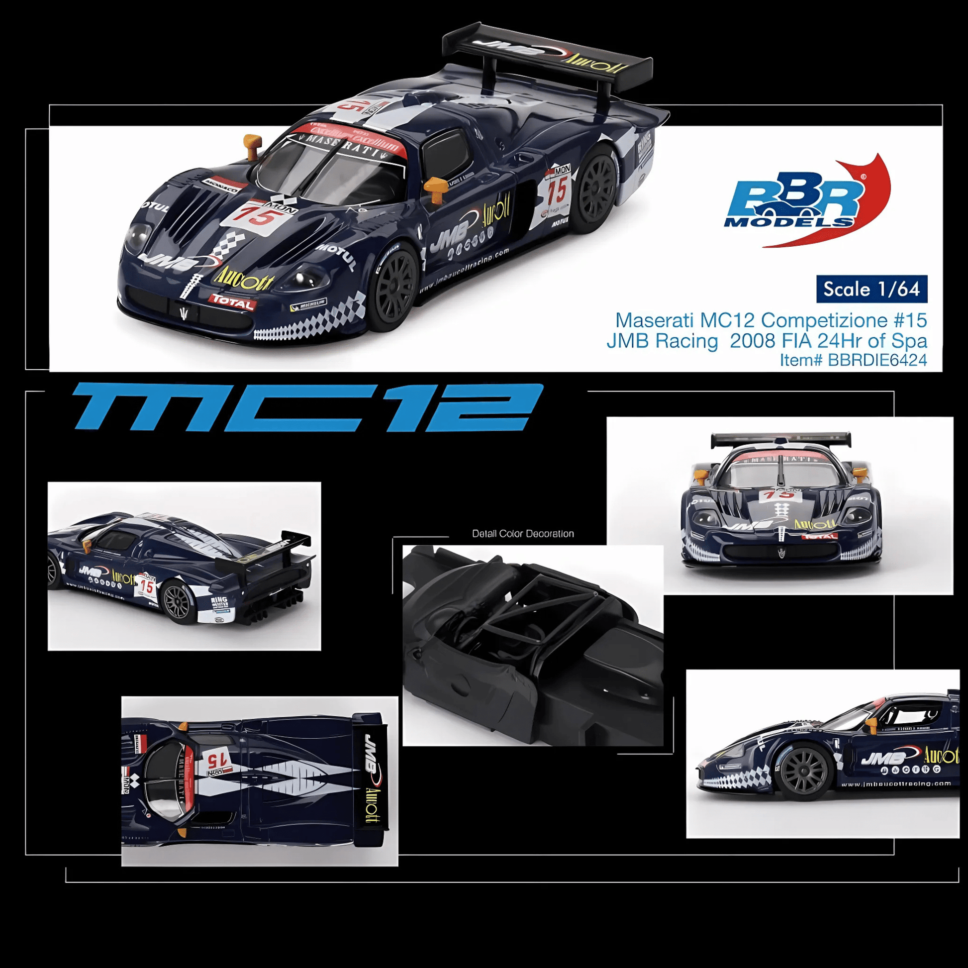 Maserati MC12 Competizione #15 JMB Racing 24H Spa 2008 BBR 1/64 - BBRDIE6424