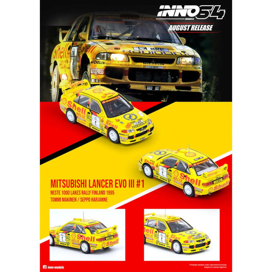 Mitsubishi Lancer Evolution III #1 Neste 1000 Lakes Rally Finland 1995 T.Makinen Inno64 1/64 | Motors Miniatures