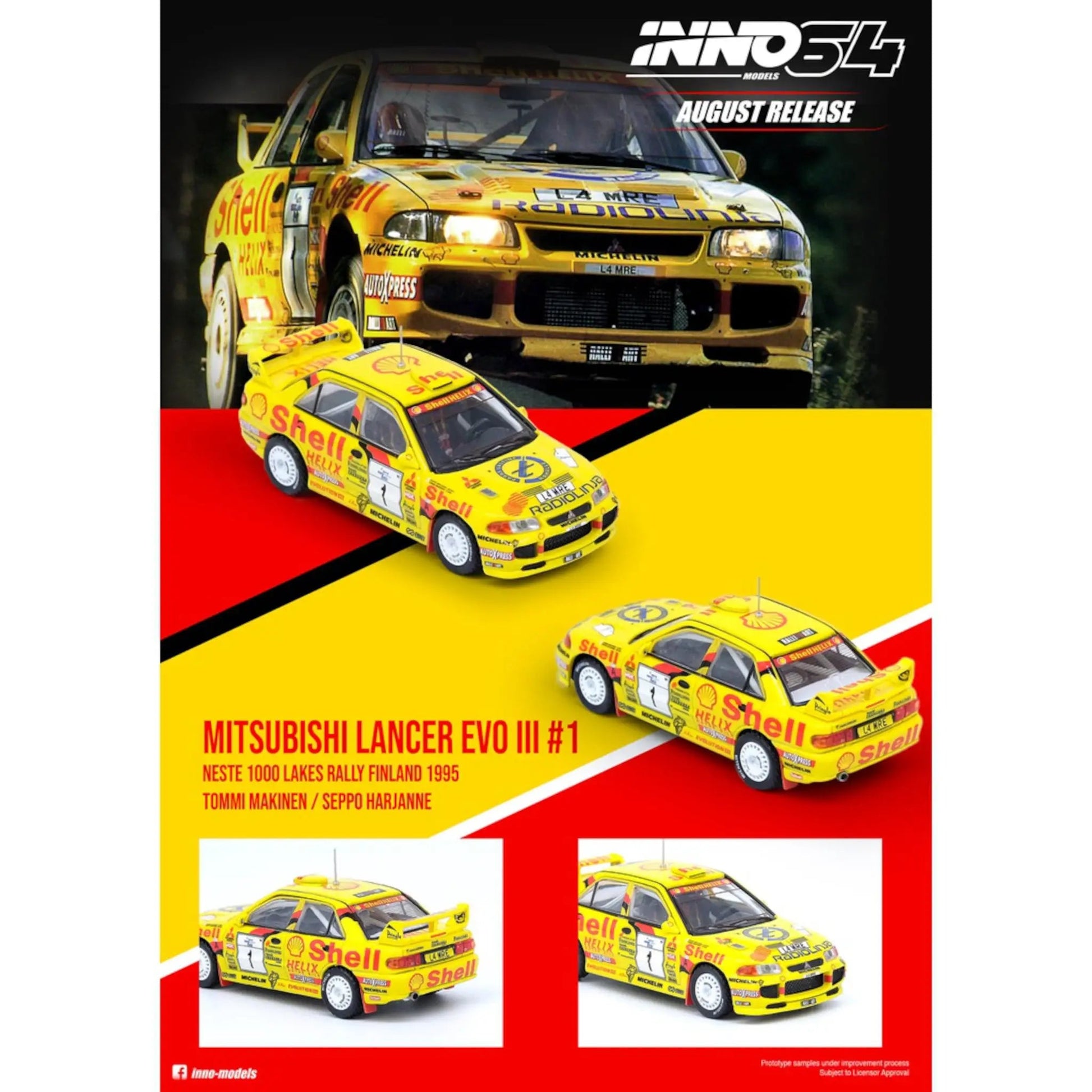 Mitsubishi Lancer Evolution III #1 Neste 1000 Lakes Rally Finland 1995 T.Makinen Inno64 1/64 - in64EVO3-1KL95