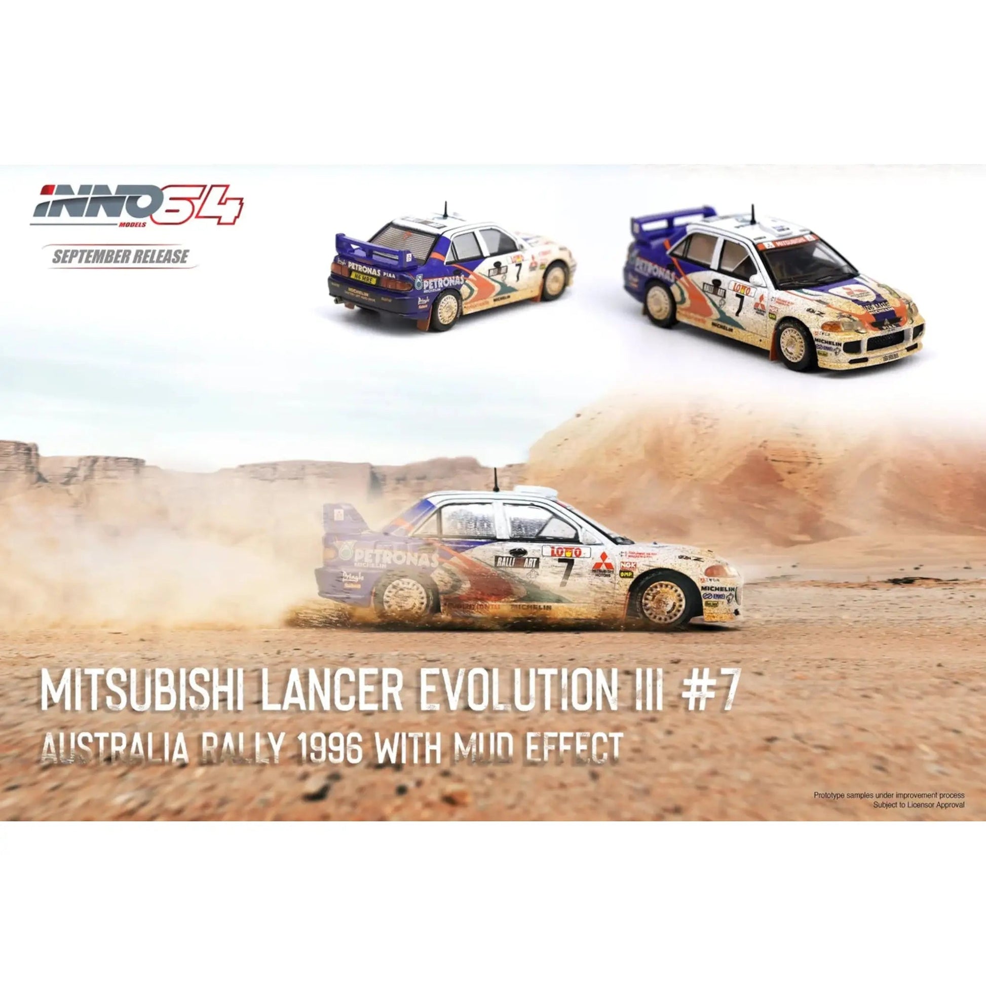 Mitsubishi Lancer Evolution III #7 Australia Rally 1996 Inno64 1/64 - in64EVO3AU96ME