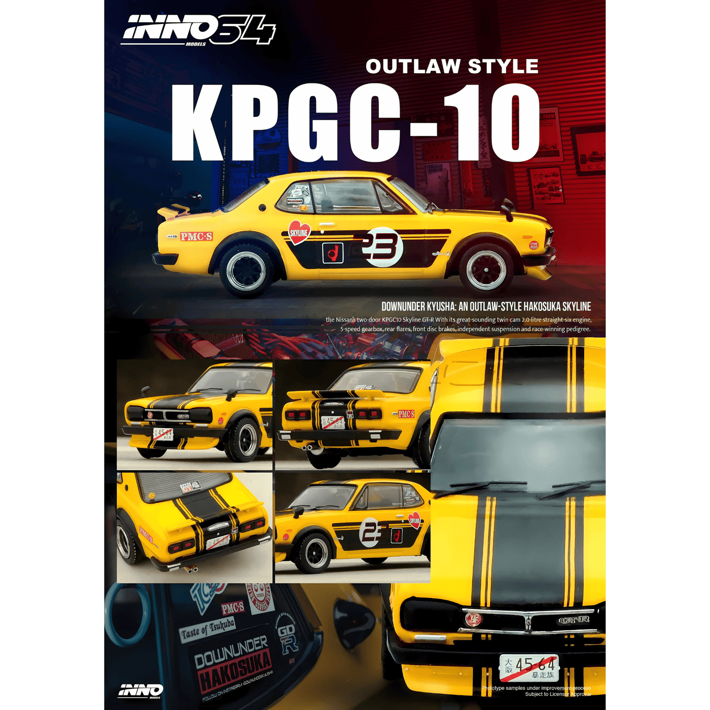 Nissan Skyline 2000 GT - R KPGC10 Outlaw Style Inno64 1/64 - IN64KPGC10YL23