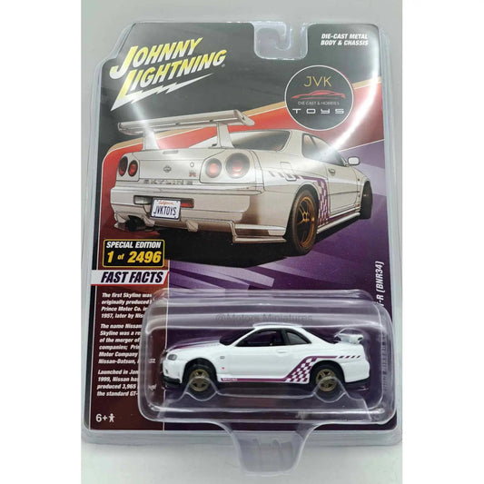 Nissan Skyline GT-R BNR34 2000 white Johnny Lightning 1/64 - jlcp7411