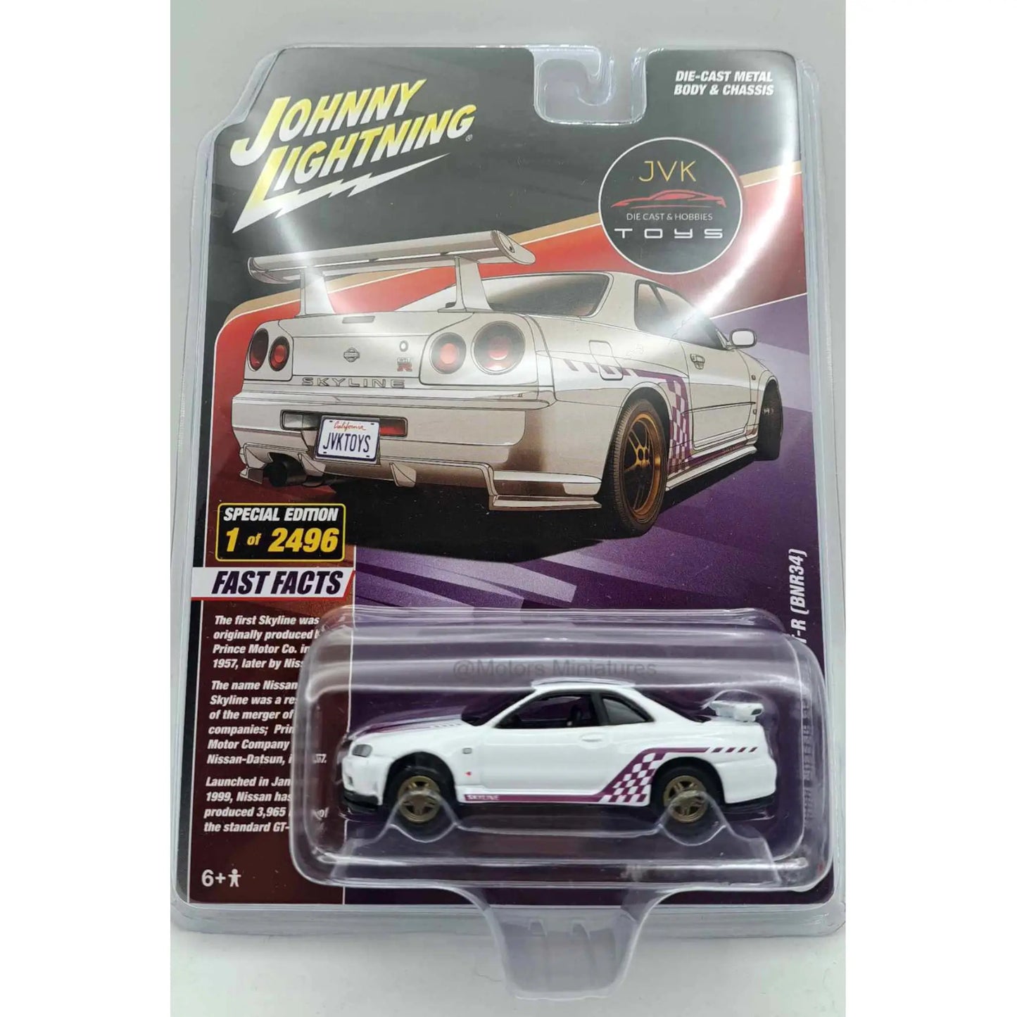 Nissan Skyline GT-R BNR34 2000 white Johnny Lightning 1/64 | Motors Miniatures