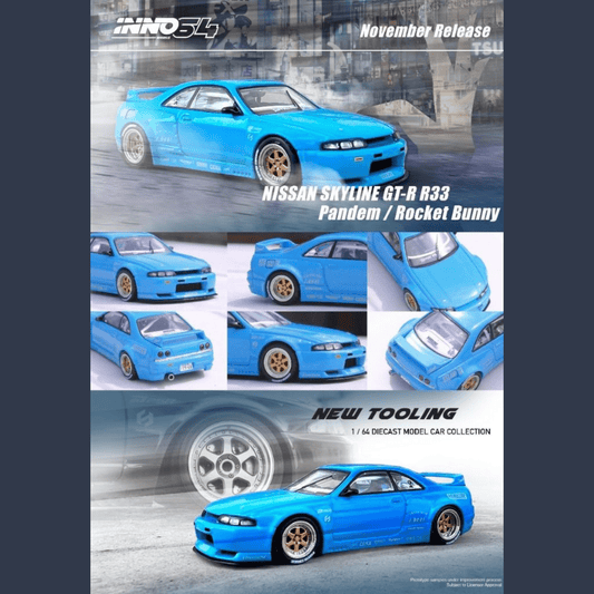 Nissan Skyline GT - R R33 Pandem Rocket Bunny bleu Inno64 1/64 - IN64 - R33P - BLU