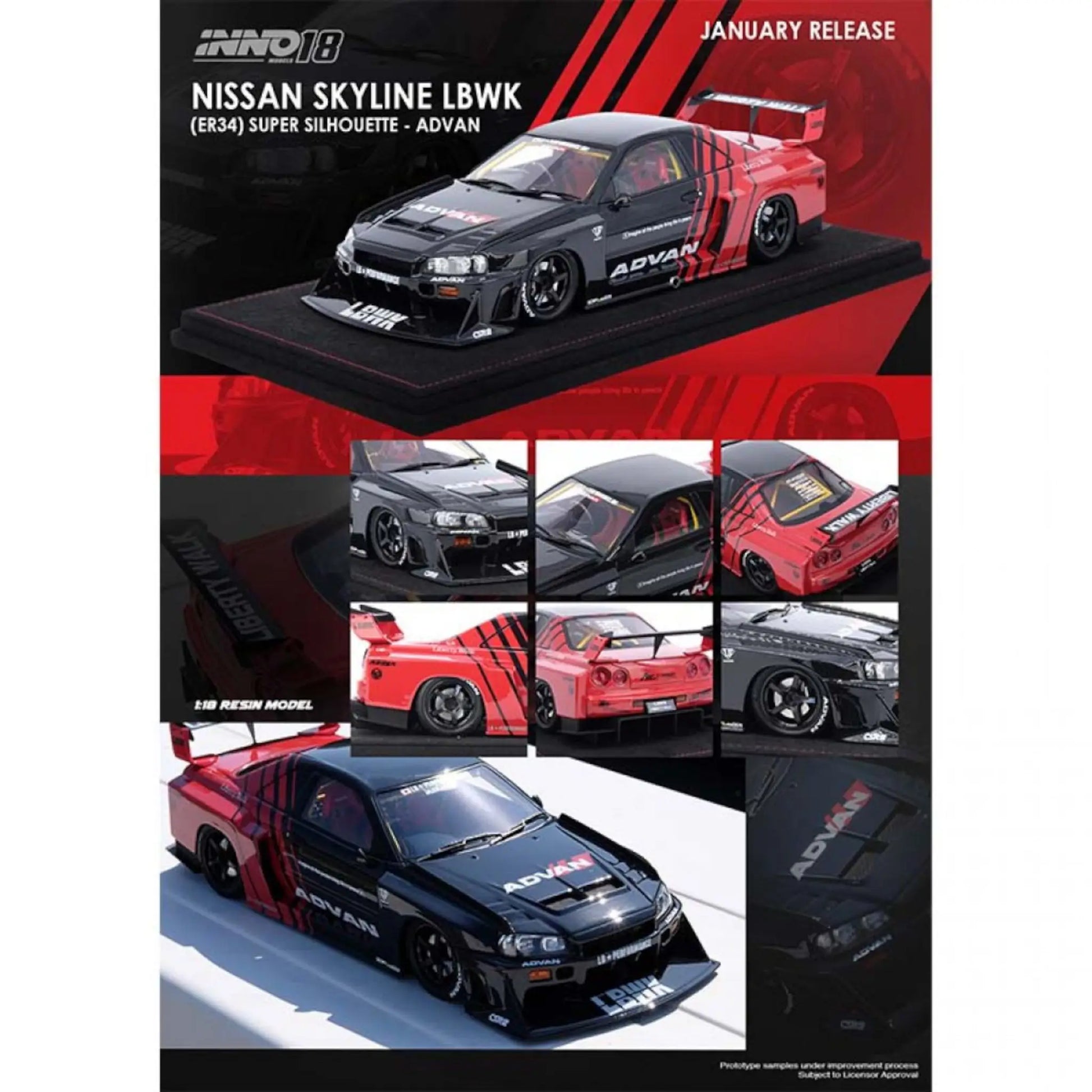 Nissan Skyline LBWK ER34 Super Silhouette ADVAN Inno Models 1/18 | Motors Miniatures