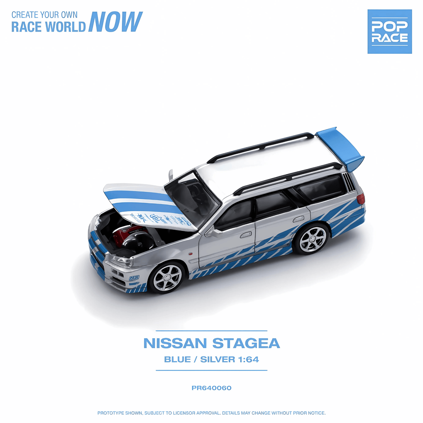 Nissan Stagea Bleu/Argent Pop Race 1/64 - PR640060