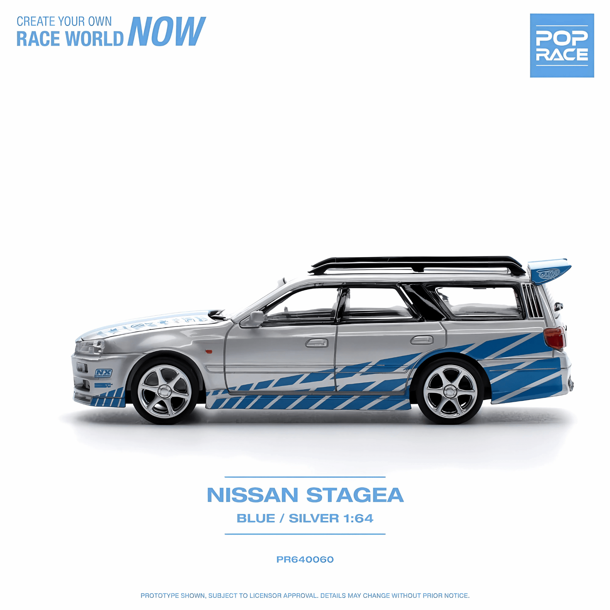 Nissan Stagea Bleu/Argent Pop Race 1/64 - PR640060