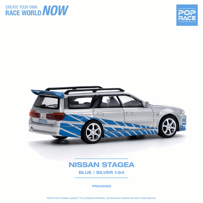 Nissan Stagea Bleu/Argent Pop Race 1/64 - PR640060