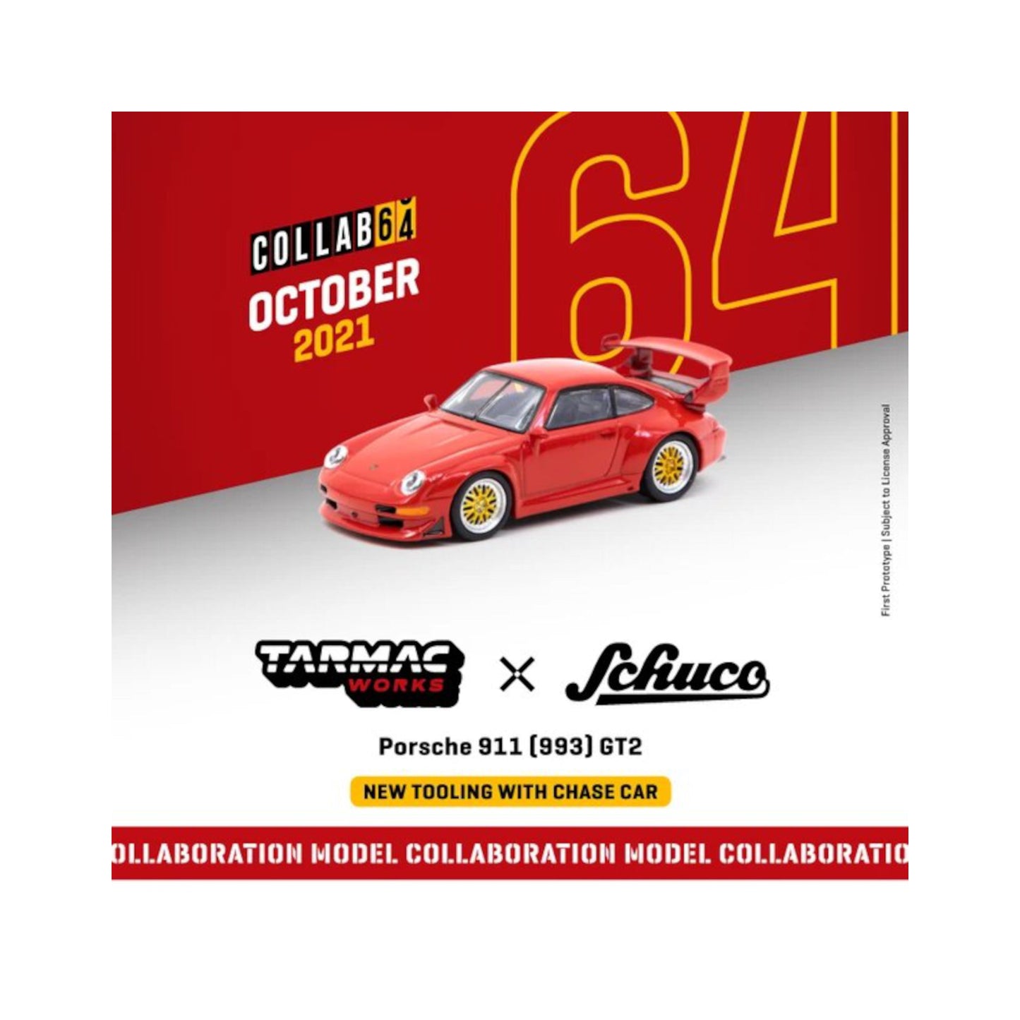 Porsche 911 (993) GT2 Red Tarmac Works x Schuco 1/64 - TC-T64S004rd