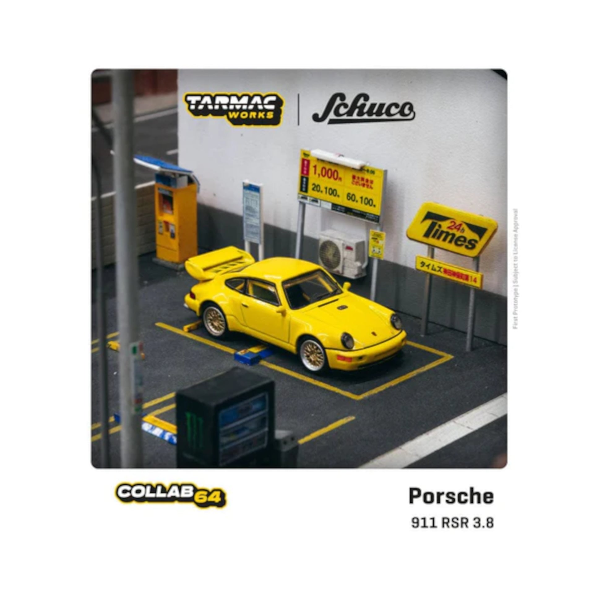Porsche 911 RSR 3.8 Yellow Tarmac Works x Schuco 1/64 | Motors Miniatures