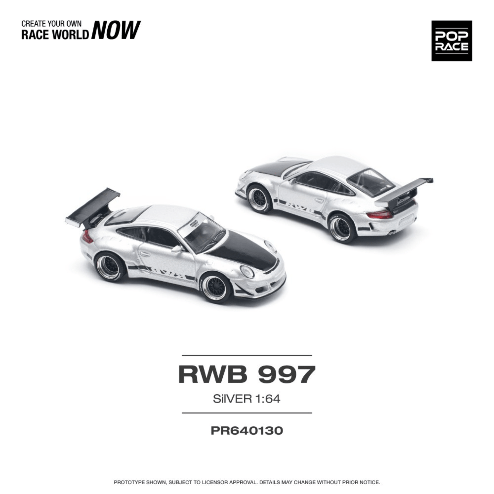 Porsche RWB 997 Argent Pop Race 1/64 - PR640130