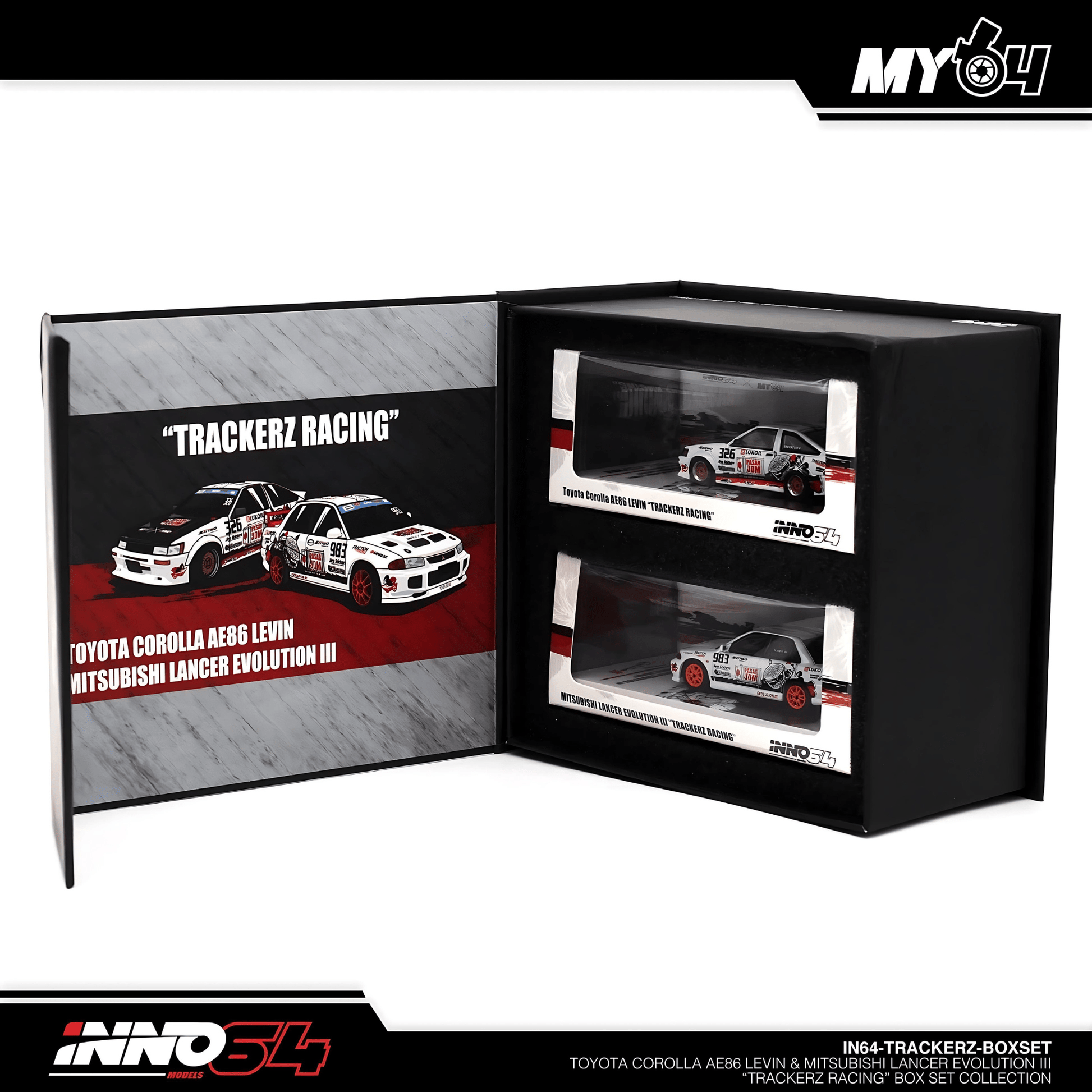 Toyota Corolla Levin AE86 & Mitsubishi Lancer EVO III Trackerz Racing Inno64 1/64 - IN64 - Trackerz - boxset