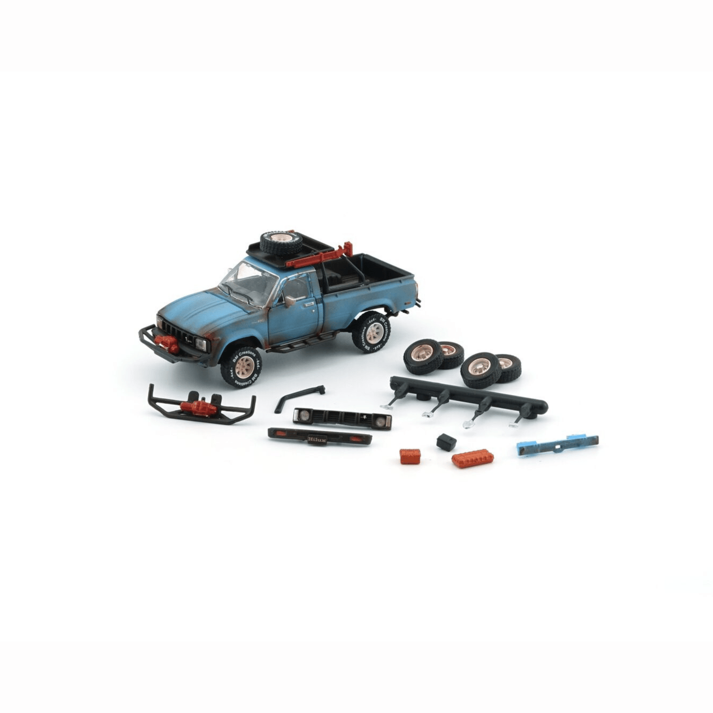 Toyota Hilux 1983 N60 N70 matte rusting blue LHD with accessory BM Creations 1/64 - BM64B0361Lhd