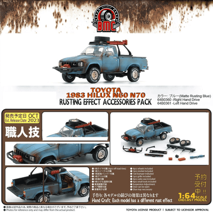 Toyota Hilux 1983 N60 N70 matte rusting blue LHD with accessory BM Creations 1/64 - BM64B0361Lhd