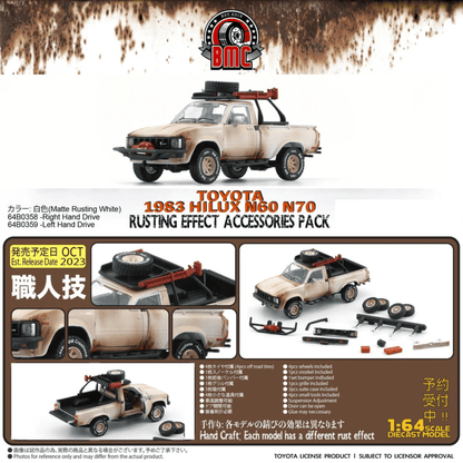 Toyota Hilux 1983 N60 N70 matte rusting white LHD with accessory BM Creations 1/64 - BM64B0359Lhd